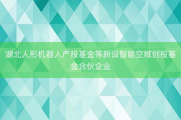 湖北人形机器人产投基金等新设智能空域创投基金合伙企业