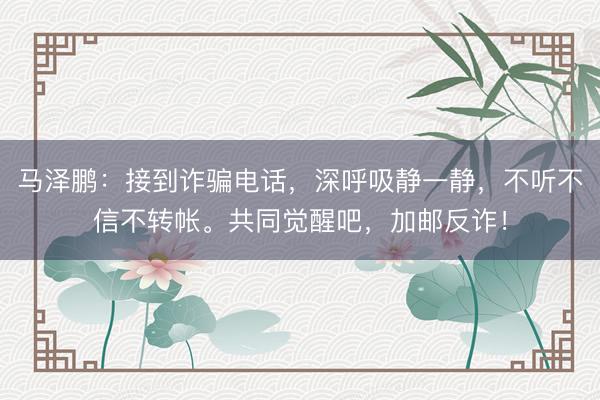 马泽鹏：接到诈骗电话，深呼吸静一静，不听不信不转帐。共同觉醒吧，<a href=
