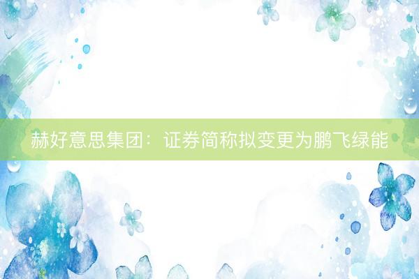赫好意思集团：证券简称拟变更为鹏飞绿能