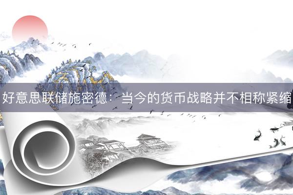 好意思联储施密德：当今的货币战略并不相称紧缩