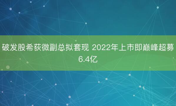 破发股希荻微副总拟套现 2022年上市即巅峰超募6.4亿