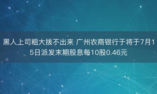 黑人上司粗大拔不出来 广州农商银行于将于7月15日派发末期股息每10股0.46元