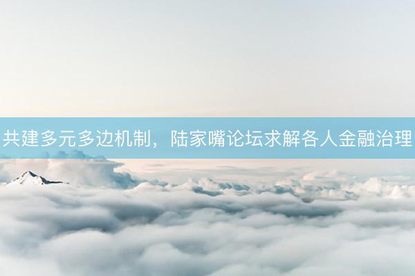 共建多元多边机制，陆家嘴论坛求解各人金融治理